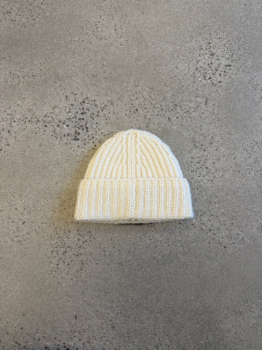 Chanel Cream CC Square Emblem Ribbed Knit Cashmere Beanie