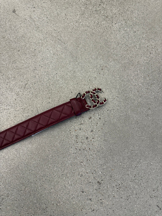 Chanel Dark Burgundy Quilted Leather CC Chain Belt