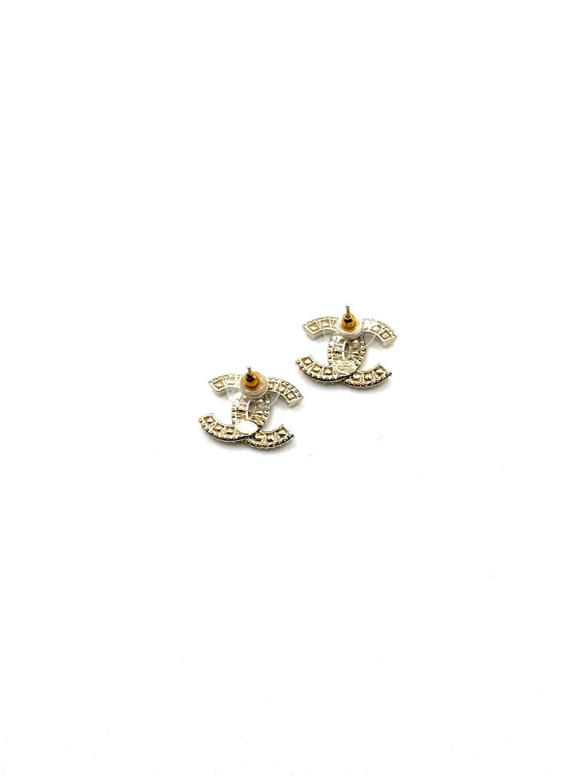 Chanel Silver Crystal CC Logo Earrings Set