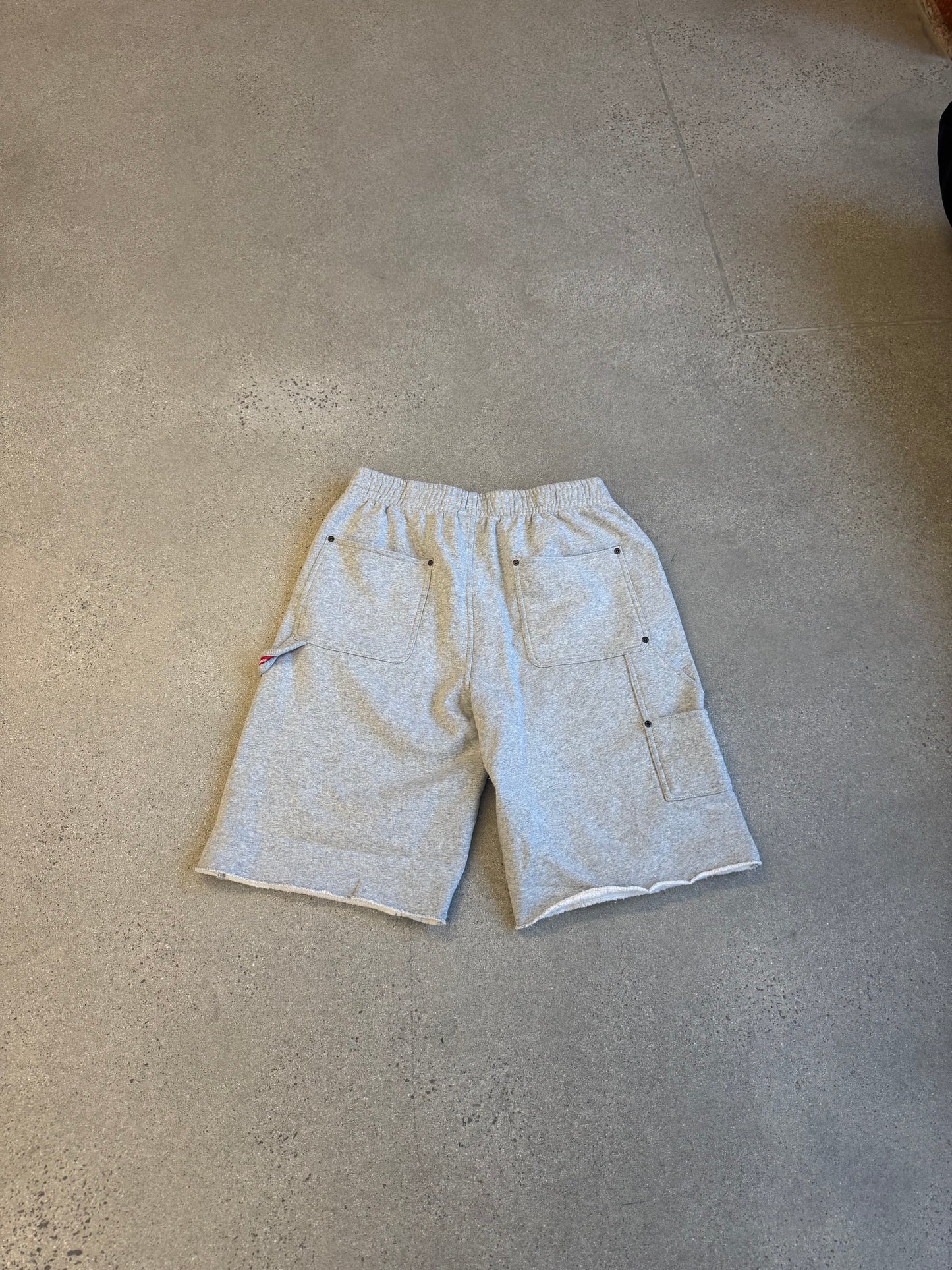 Supreme grey double knee painter sweat shorts back, hammer loop and reinforced rear pocket