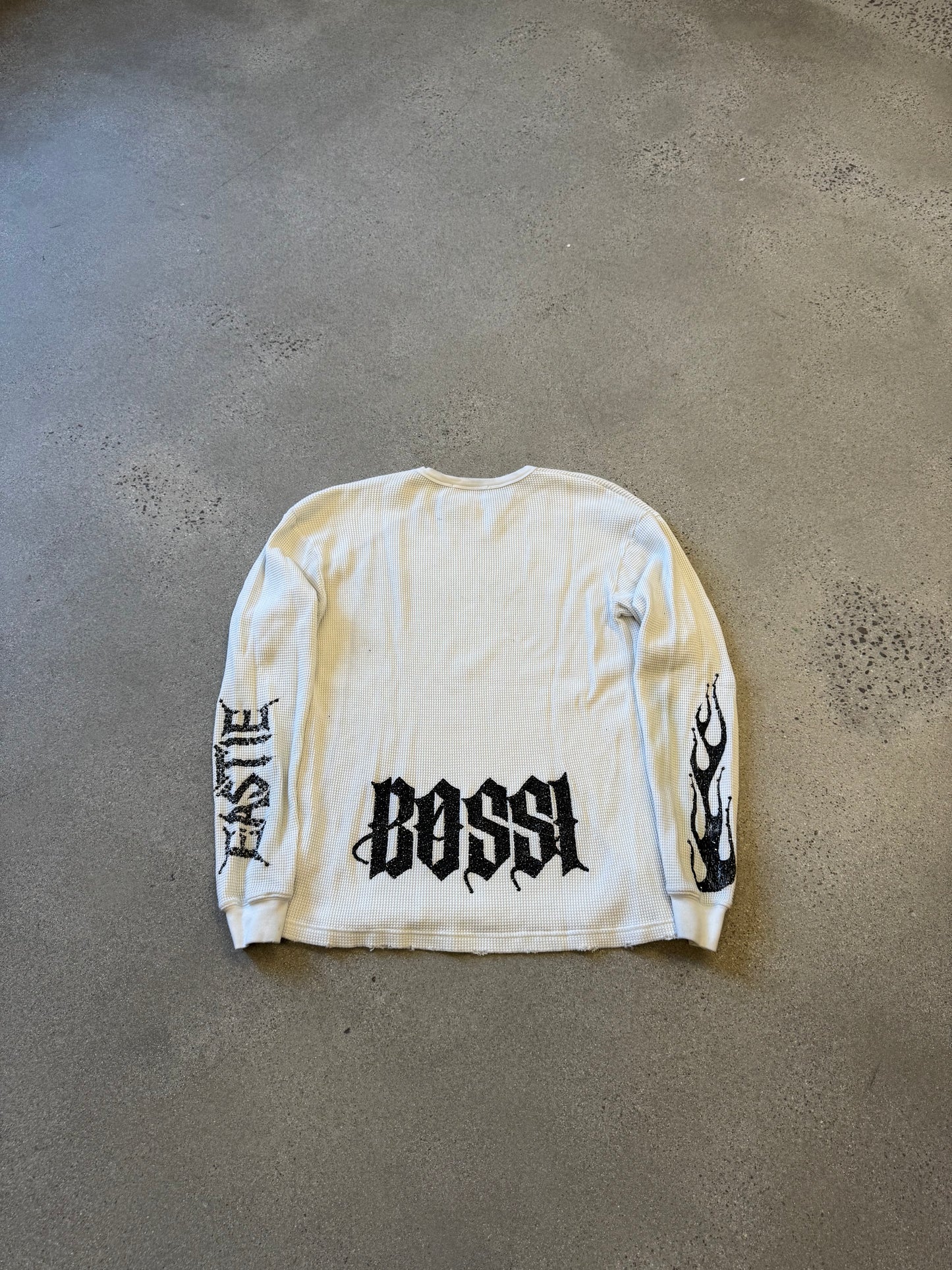 Bossi Eastie White Rhinestone Logo Thermal Longsleeve