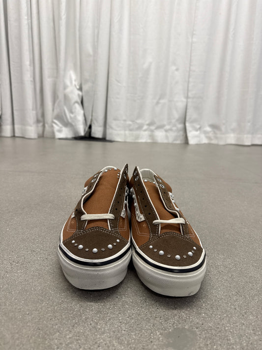 Vans LX Old Skool 36 cocoa brown pearlized sneakers front view with brown toe cap and pearl studs