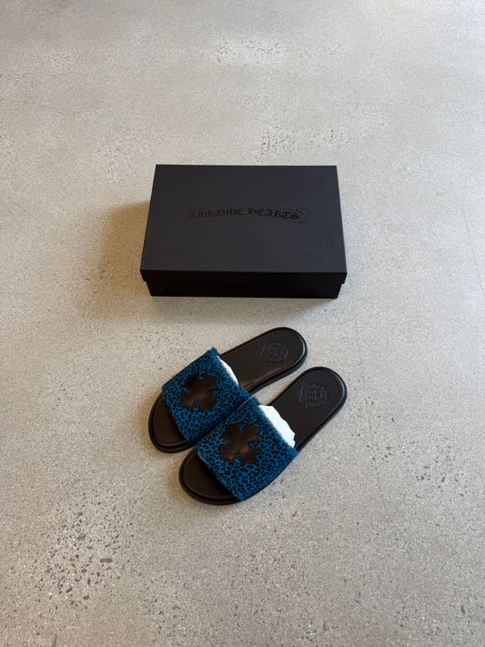 Chrome Hearts Plus Cross Patch Blue Leopard Slides