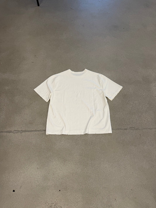 GV Gallery Lake Biwa tee back view in cream cotton with full Raspberry Hills landscape graphic and tour text