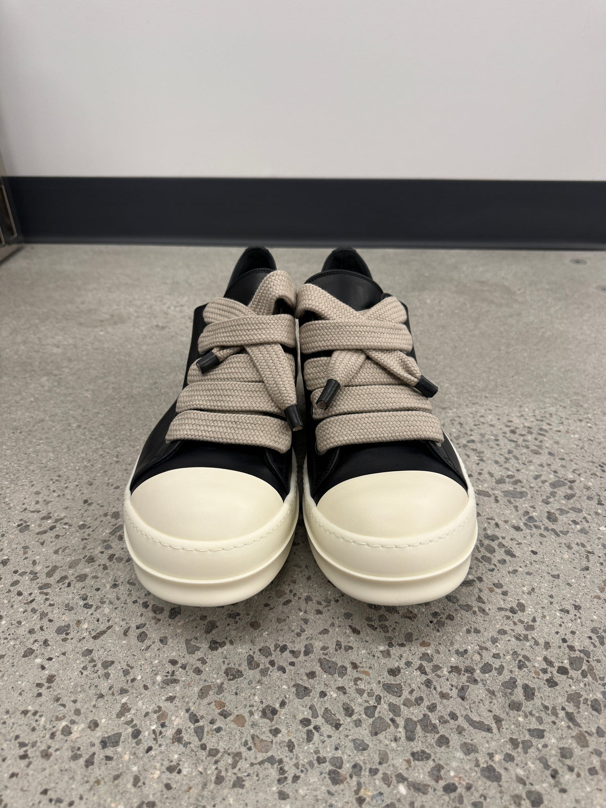 Rick Owens Mainline Black Milk Leather Jumbo Lace Sneakers