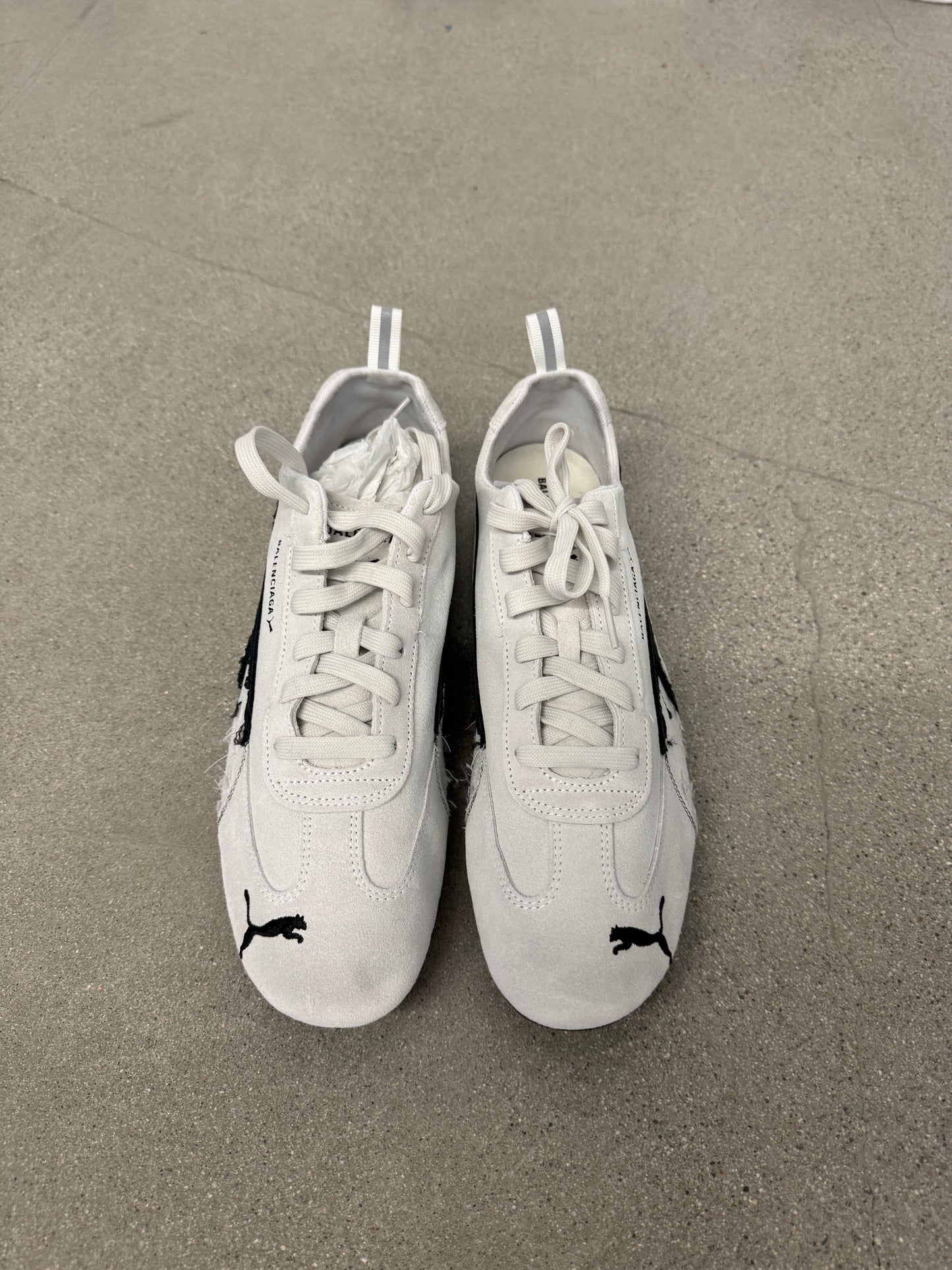 Balenciaga x Puma Distressed White Black Speedcat Suede