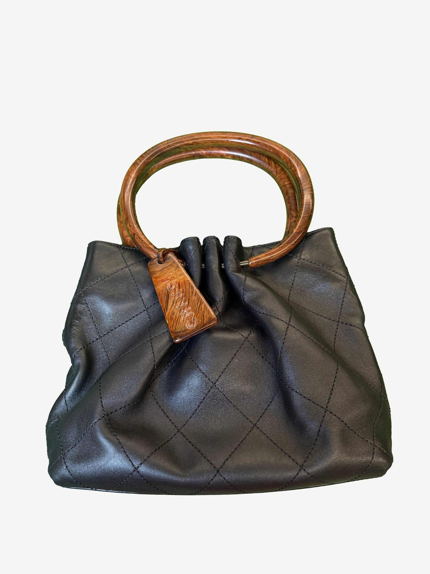 Chanel Black Quilted Lambskin Wood Handle Bag