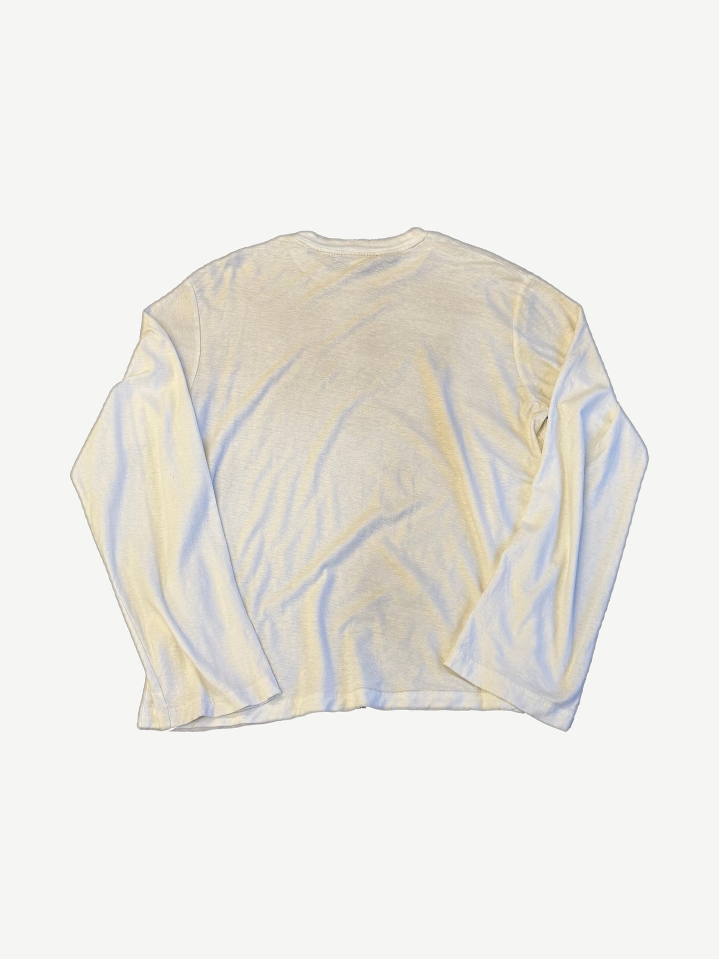 Reverse of Acne Studios dusty white logo longsleeve showing crew neckline and clean back panel in cotton.