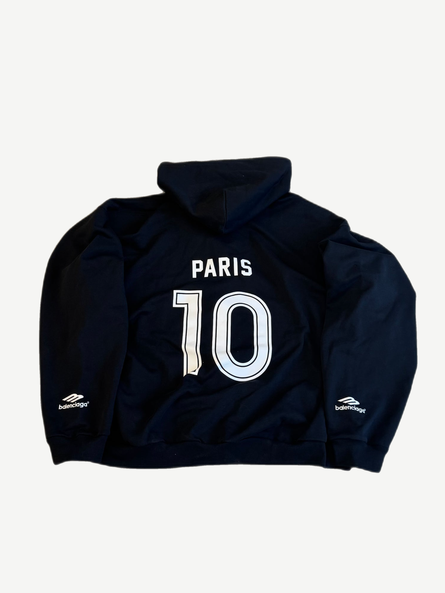 Balenciaga black Paris Soccer zip-up hoodie back with Paris 10 jersey-style numerical print