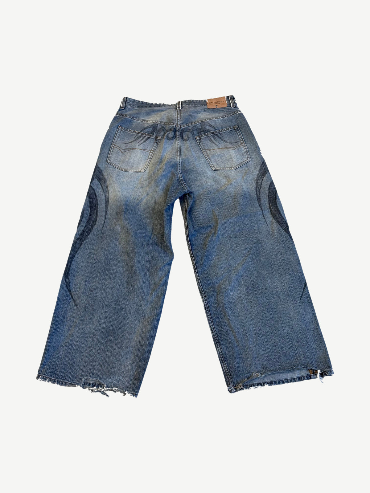 Balenciaga Light Blue Tribal Y2K Stretched Knee Baggy Jeans