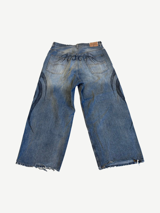 Balenciaga Light Blue Tribal Y2K Stretched Knee Baggy Jeans
