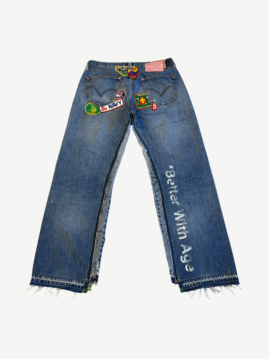 Better With Age Indigo Gentlemen's Reworked Patch Denim Jeans