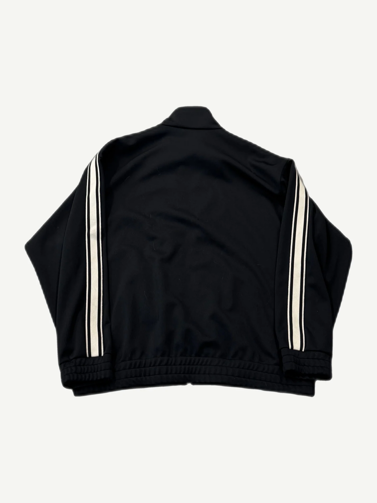 Celine black tracksuit jacket back view in double face jersey with clean panel and stand collar.