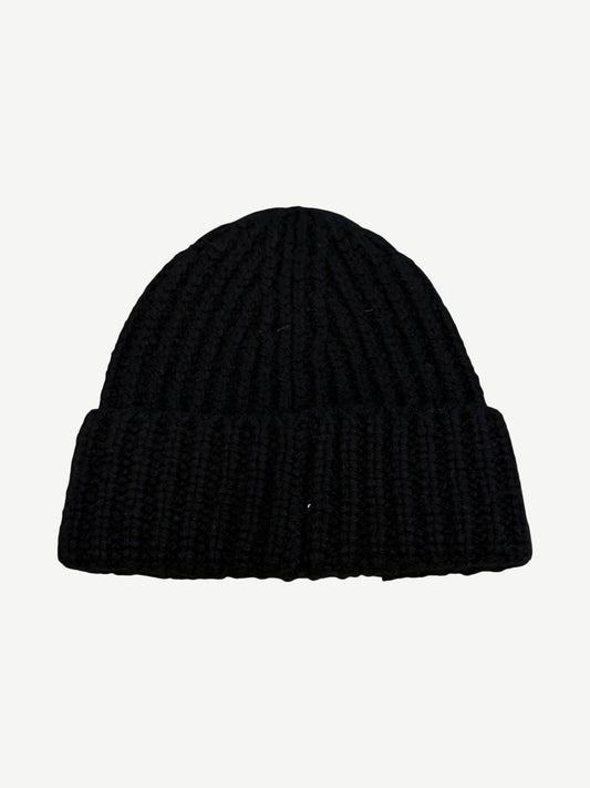 Chanel Black CC Square Emblem Ribbed Knit Cashmere Beanie