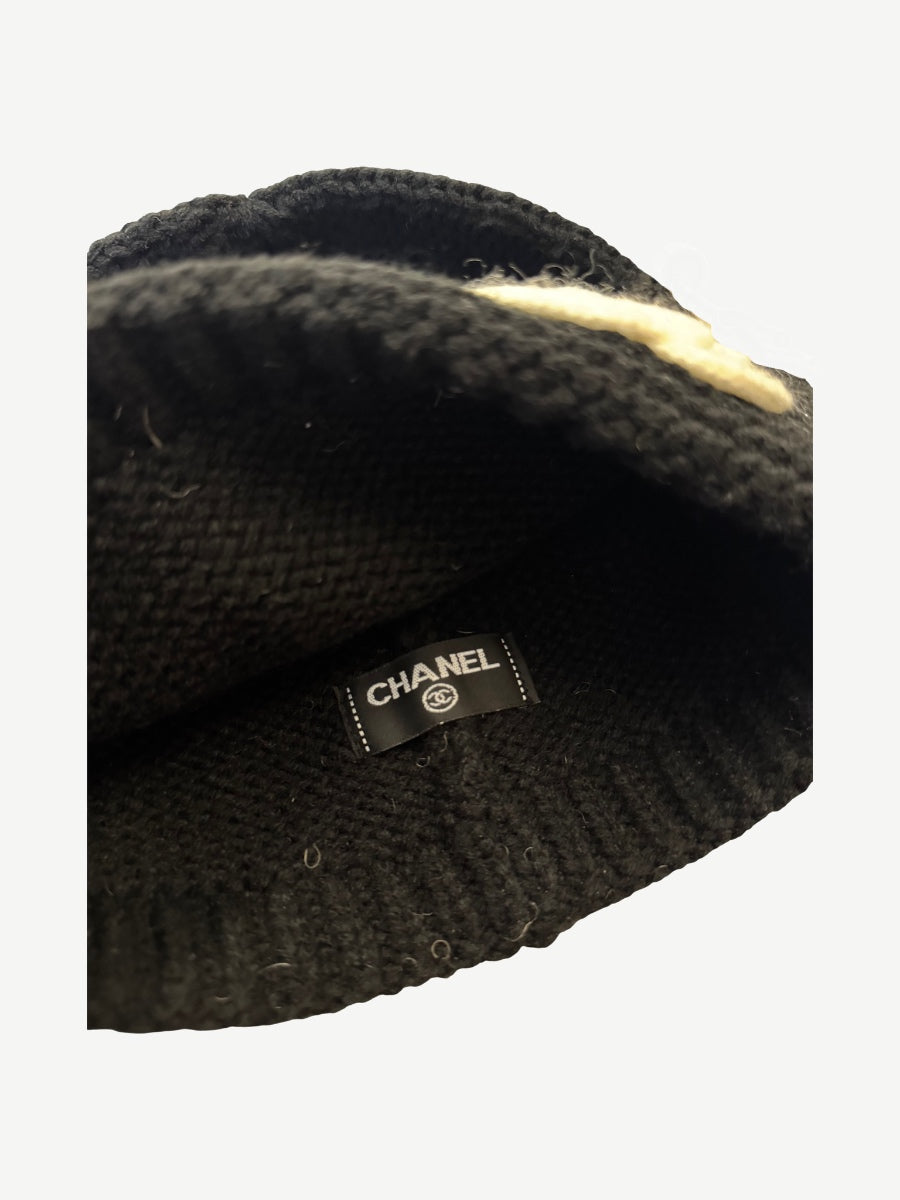Chanel Black White Wool Knit Beanie