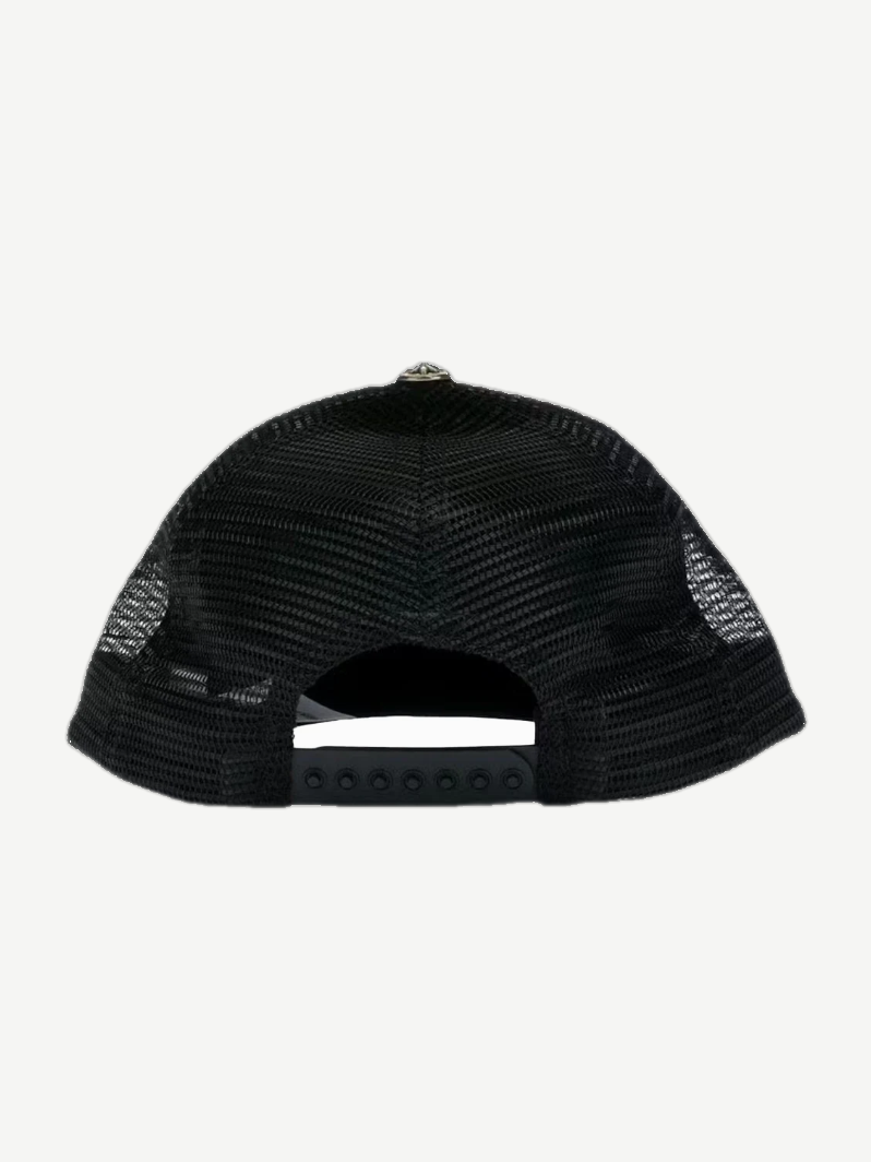 Chrome Hearts Las Vegas CH trucker hat rear view showing black mesh paneling and adjustable snapback closure.