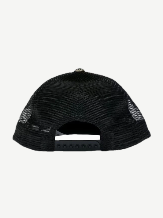 Chrome Hearts Las Vegas CH trucker hat rear view showing black mesh paneling and adjustable snapback closure.