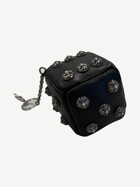 Chrome Hearts Black Leather Dice Studded Keychain with Dagger