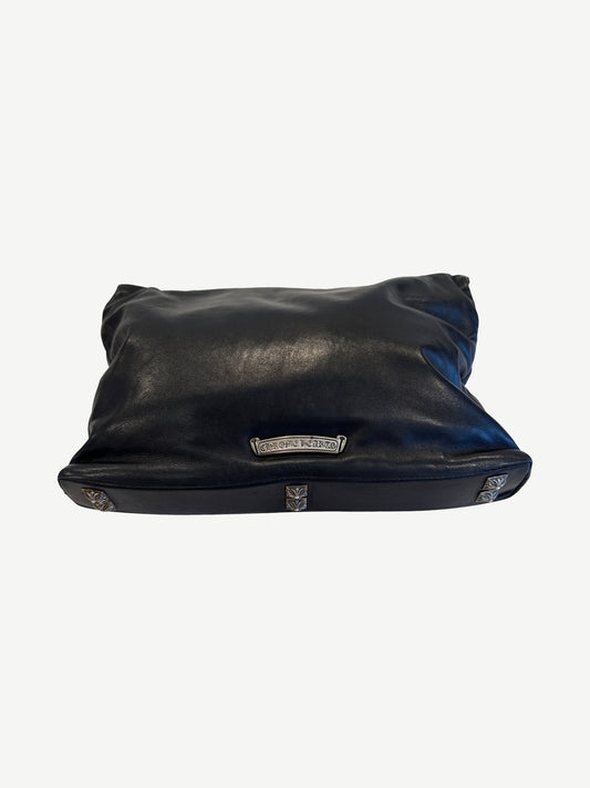 Chrome Hearts Black Leather Pyramid Studs Foldover Leather Clutch