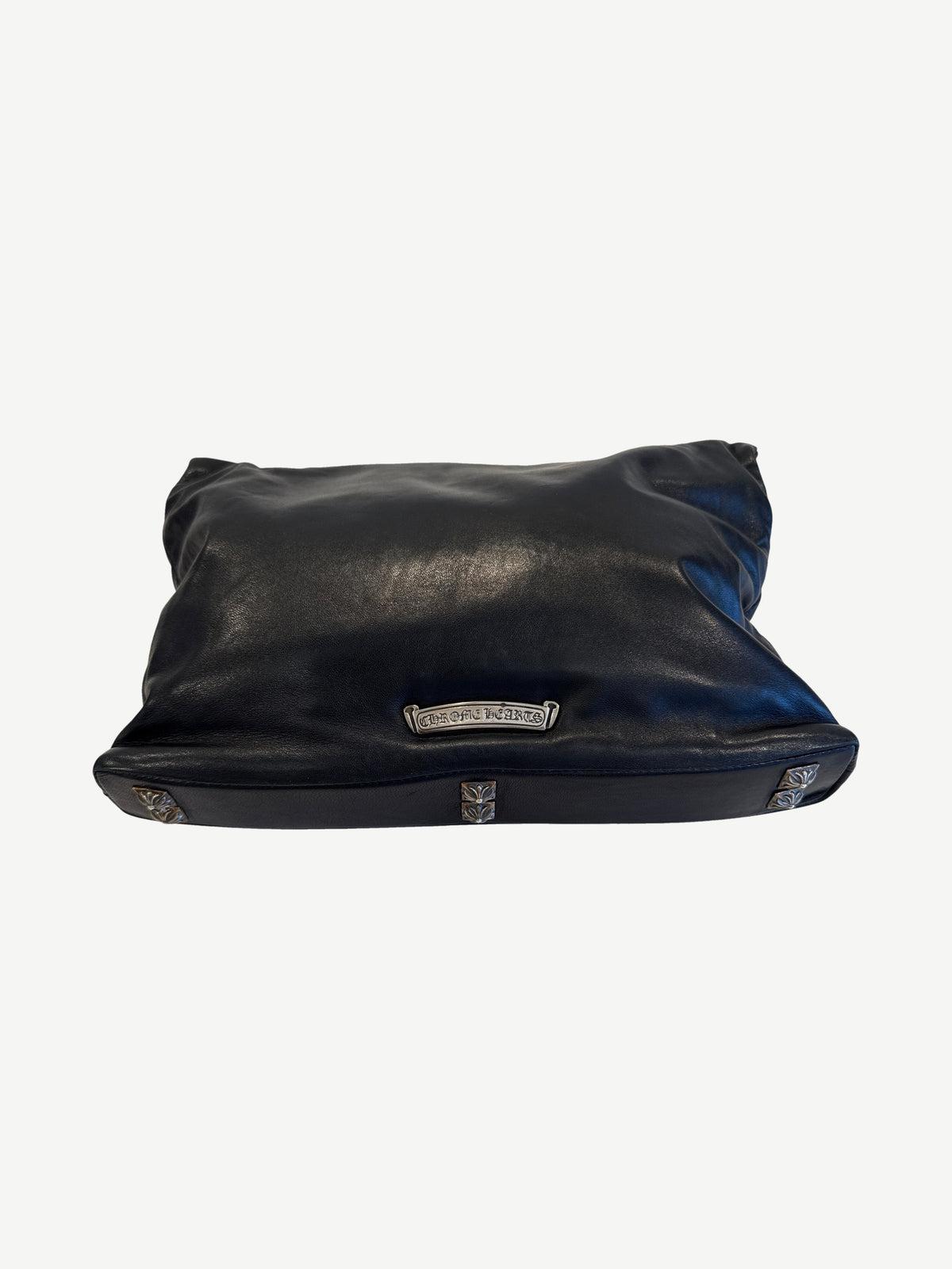 Chrome Hearts Black Leather Pyramid Studs Foldover Leather Clutch