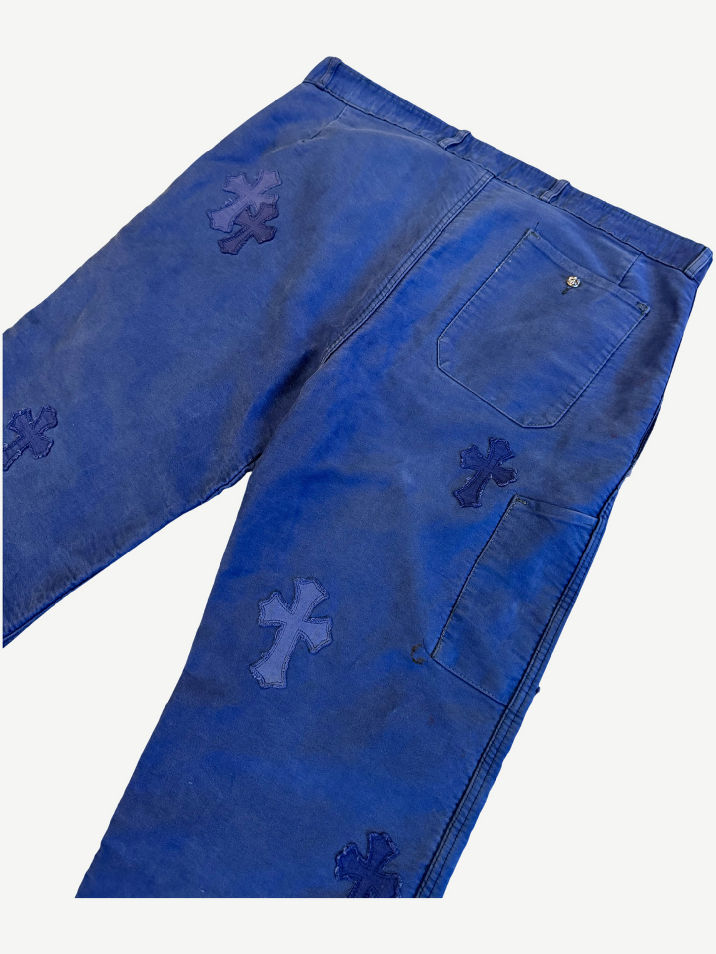 Chrome Hearts Blue French Work Cross Patch Pants
