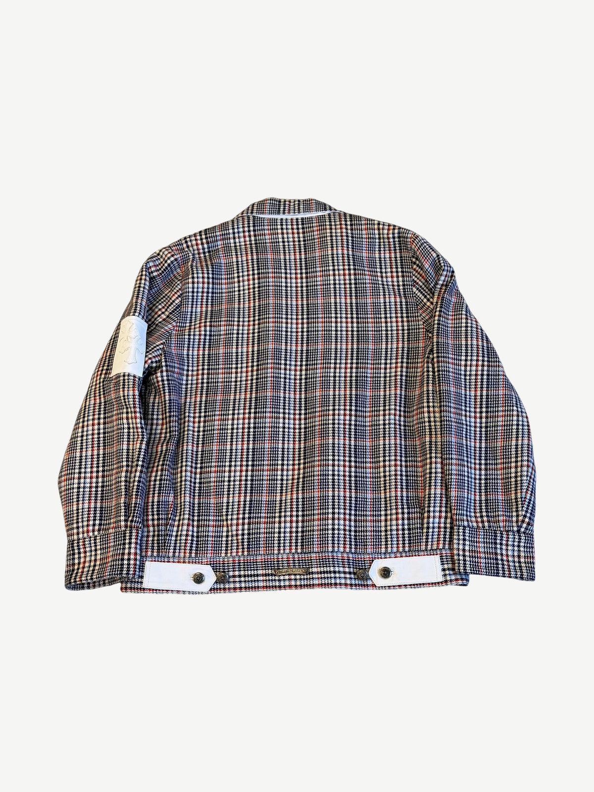 Chrome Hearts Quilted Plaid White Leather Triple Cross Patch Jacket