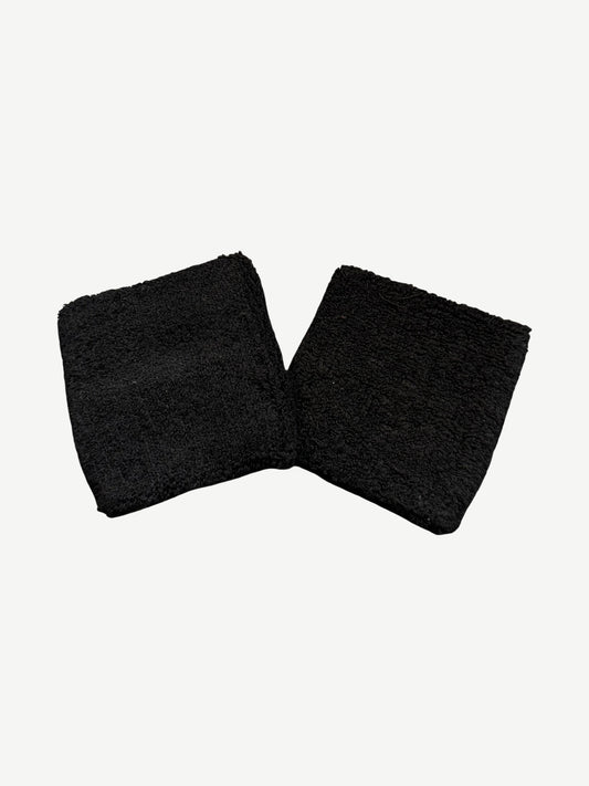 Chrome Hearts Rolling Stones sweatbands set reverse view showing plain black terry cloth backside pair.