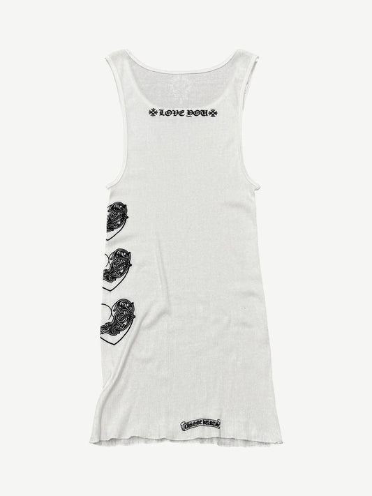 Chrome Hearts white rib tank, back view of plain ribbed body with narrow shoulder straps