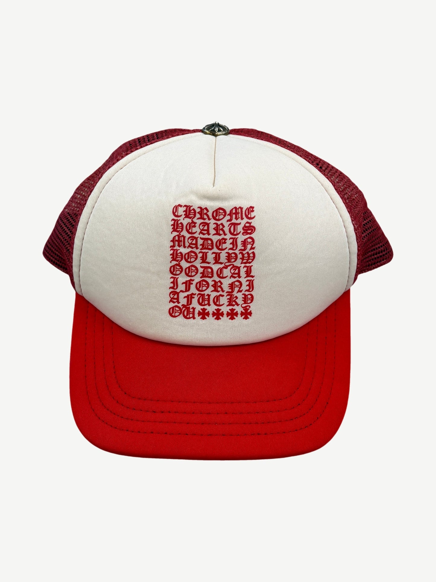 Chrome Hearts White Red Eyechart Trucker Hat