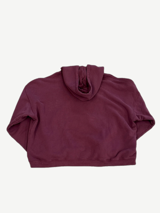 Enfants Riches Deprimes burgundy cropped hoodie back view, plain knit with draped hood