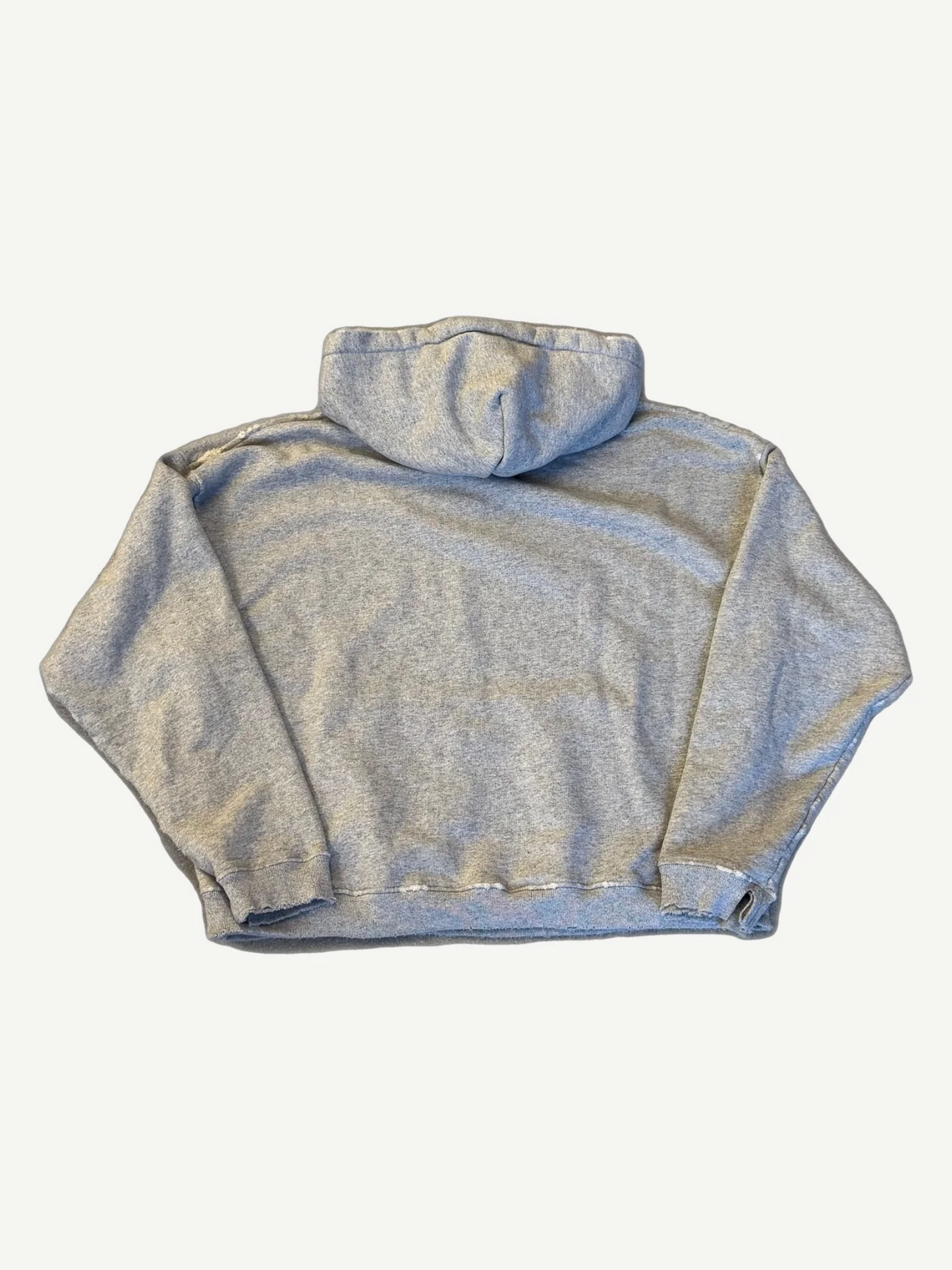 ERD classic logo pin hoodie back view showing heather gray fleece and clean dropped-shoulder cut.