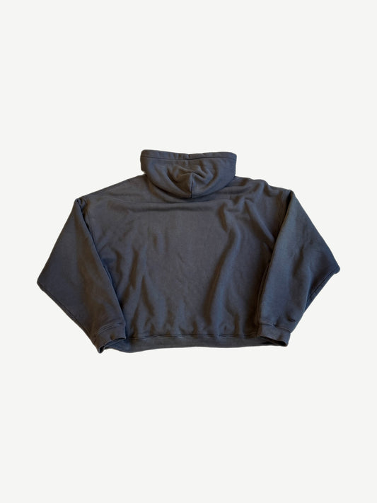 Enfants Riches Deprimes thermal lined hoodie back view in faded washed black cotton fleece.