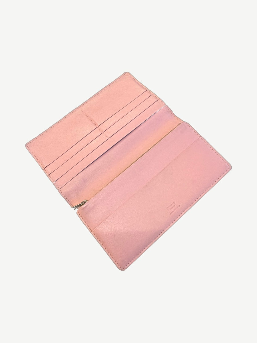 Goyard pink Richelieu wallet interior, smooth pink leather card slots and bill compartment