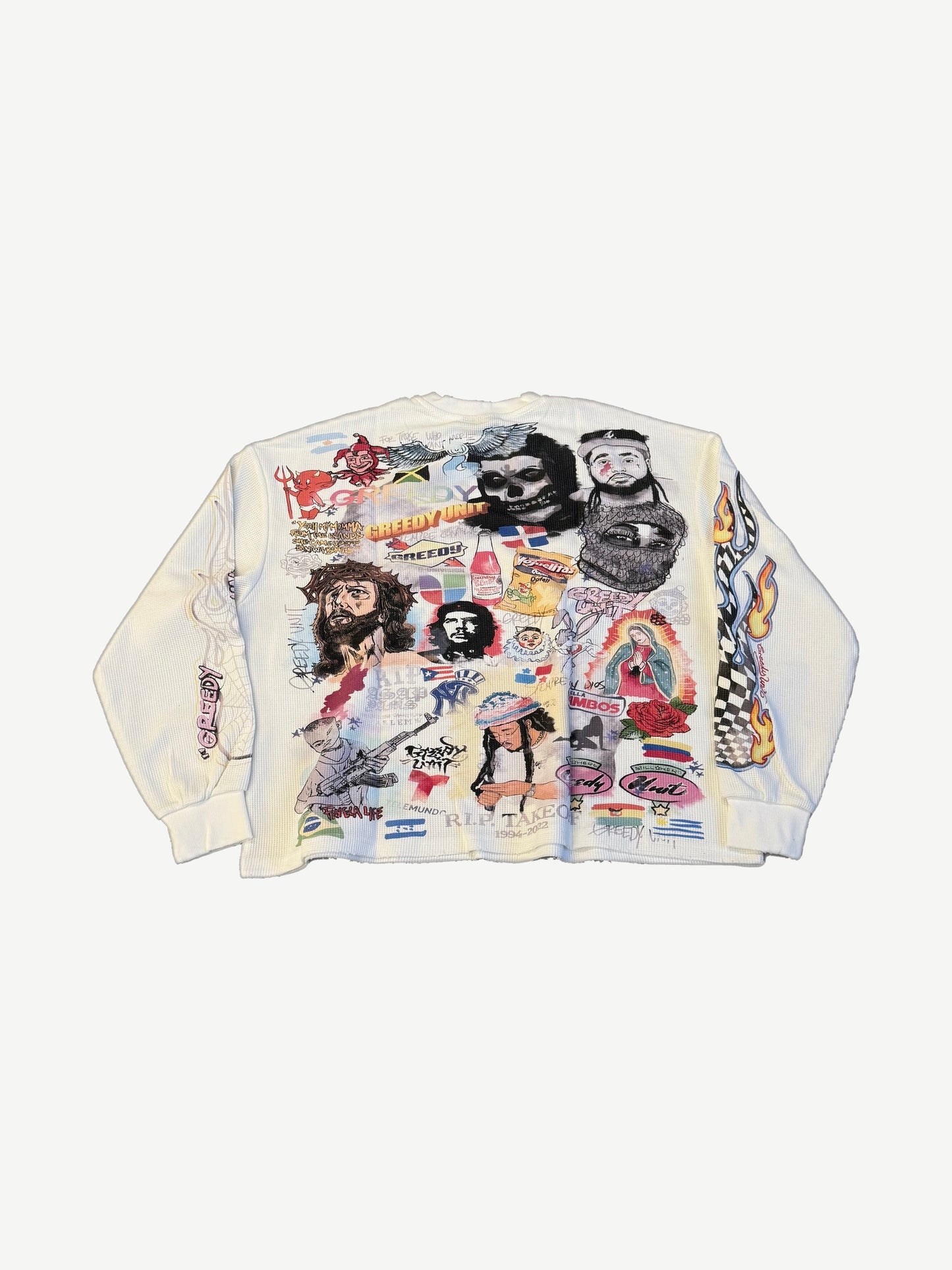 Greedy Unit White Allover Print Thermal Longsleeve