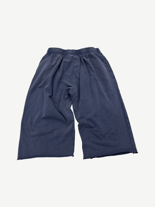 GV Gallery Raspberry Hills navy sweat shorts back view, raw cutoff hems and elastic drawstring waistband
