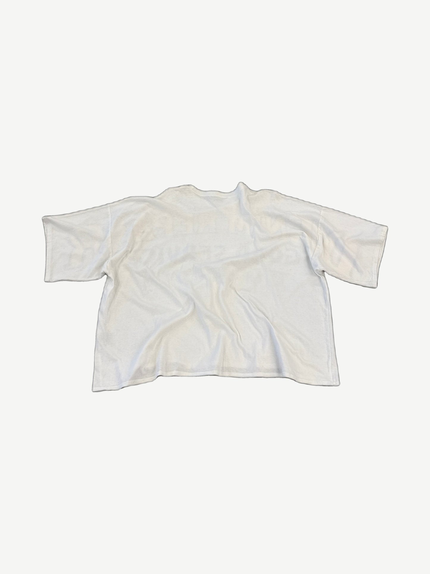 Kapital white oversized tee back view, plain blank cotton showing wide boxy fit and dropped shoulders