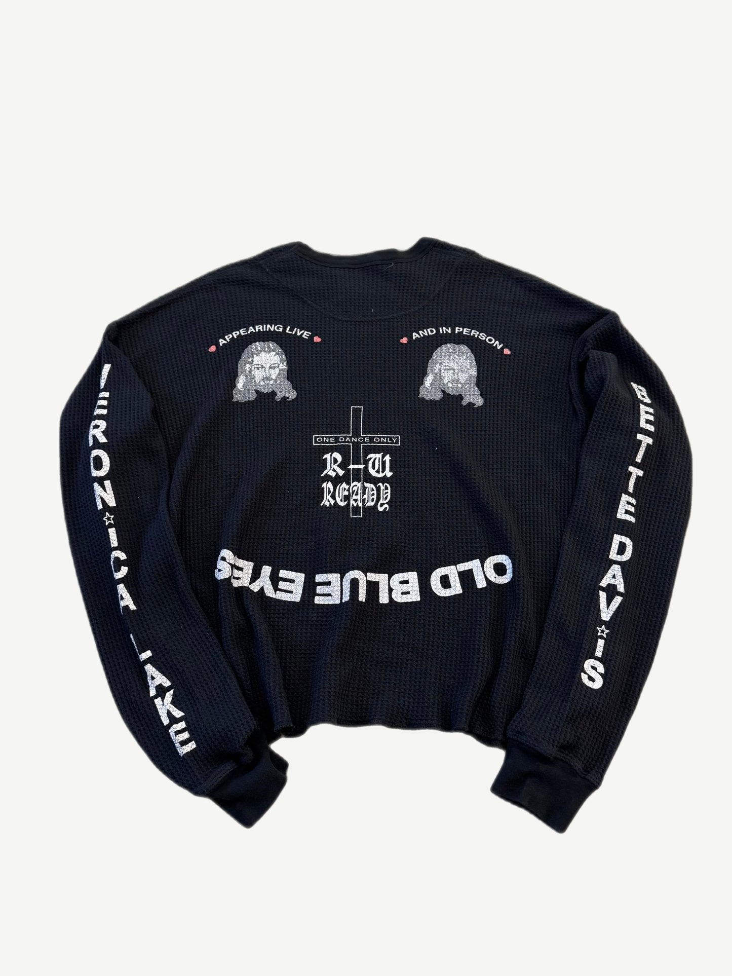 Back of Paly Hollywood black Canteen thermal long sleeve showing waffle texture and rib-knit cuffs.