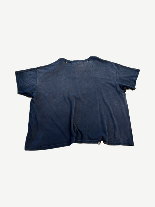 Paly Hollywood faded navy Bound for Glory tee back, sun-faded blue cotton with scattered distressed holes