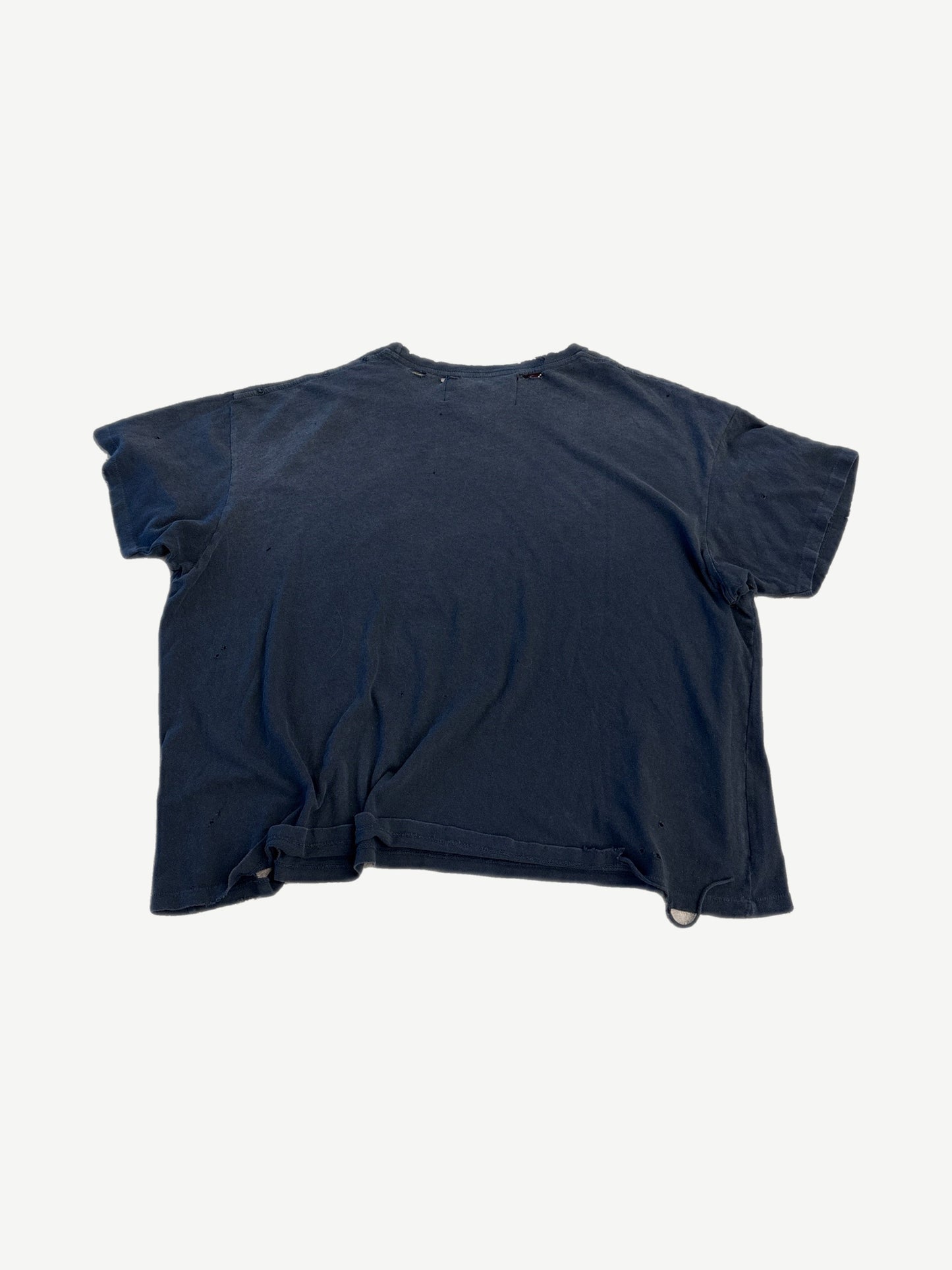 Paly Hollywood faded navy Fame Epidemic tee back, cropped boxy fit with knotted hem detail.