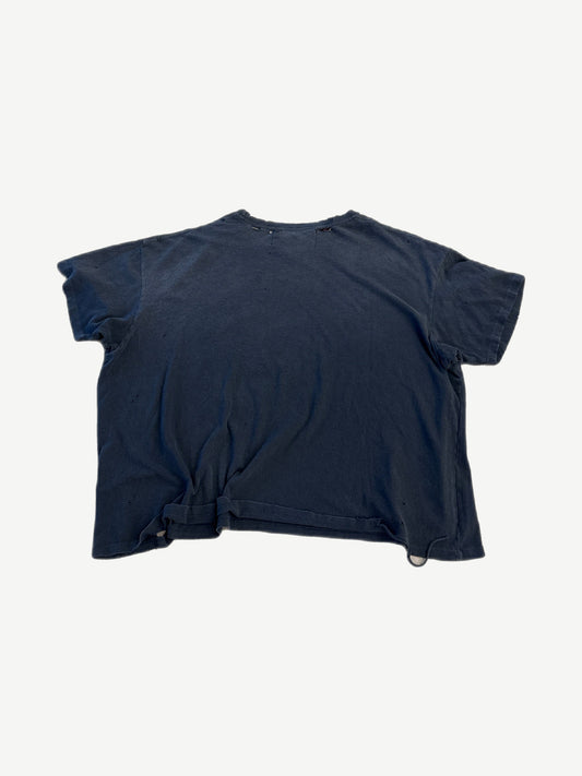 Paly Hollywood faded navy Fame Epidemic tee back, cropped boxy fit with knotted hem detail.