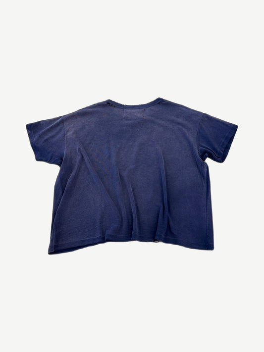 Paly Hollywood navy faded cotton tee back view, boxy cropped silhouette, short sleeves.