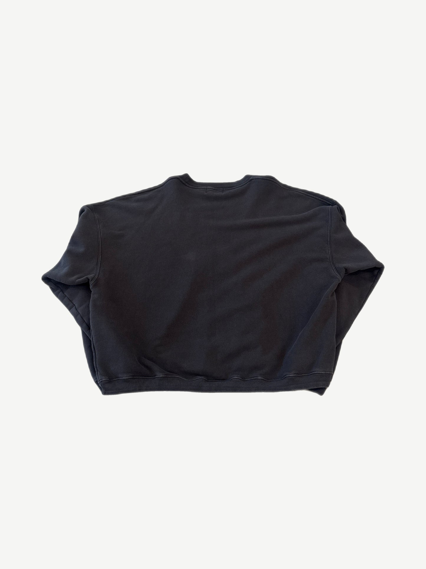 Enfants Riches Deprimes black crewneck back view, plain washed cotton with ribbed cuffs and hem