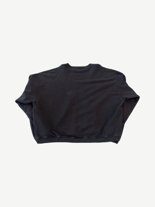 Enfants Riches Deprimes black crewneck back view, plain washed cotton with ribbed cuffs and hem