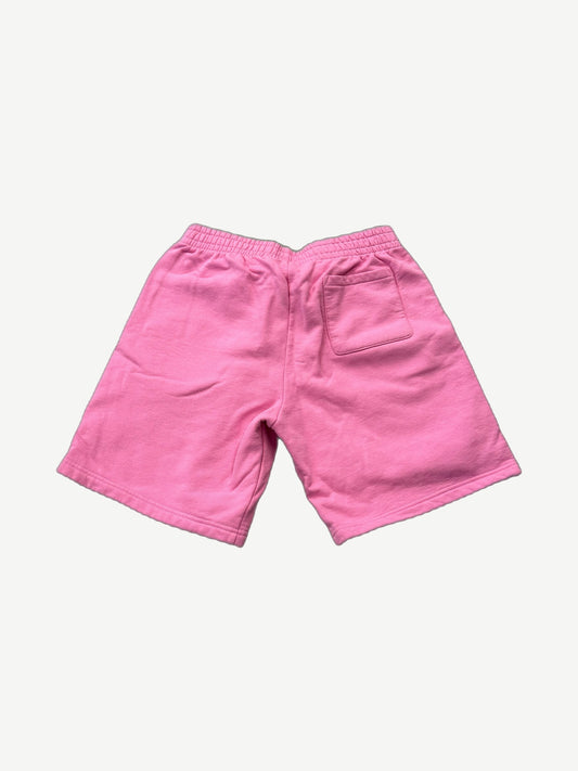 Supreme pink small box logo sweatshorts back view showing single rear patch pocket