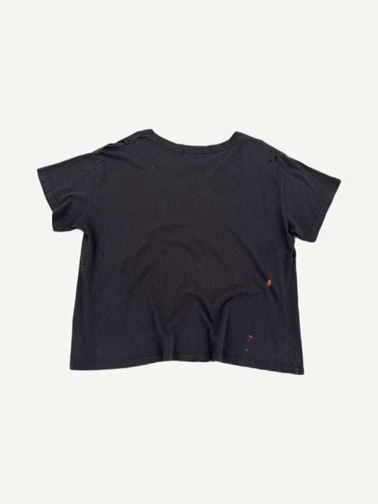 Enfants Riches Deprimes black distressed tee back view with worn holes and faded cotton jersey