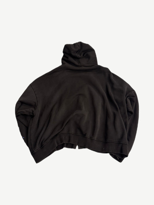 HMDD brown crystal zip up back view in plain dark brown cotton with attached hood