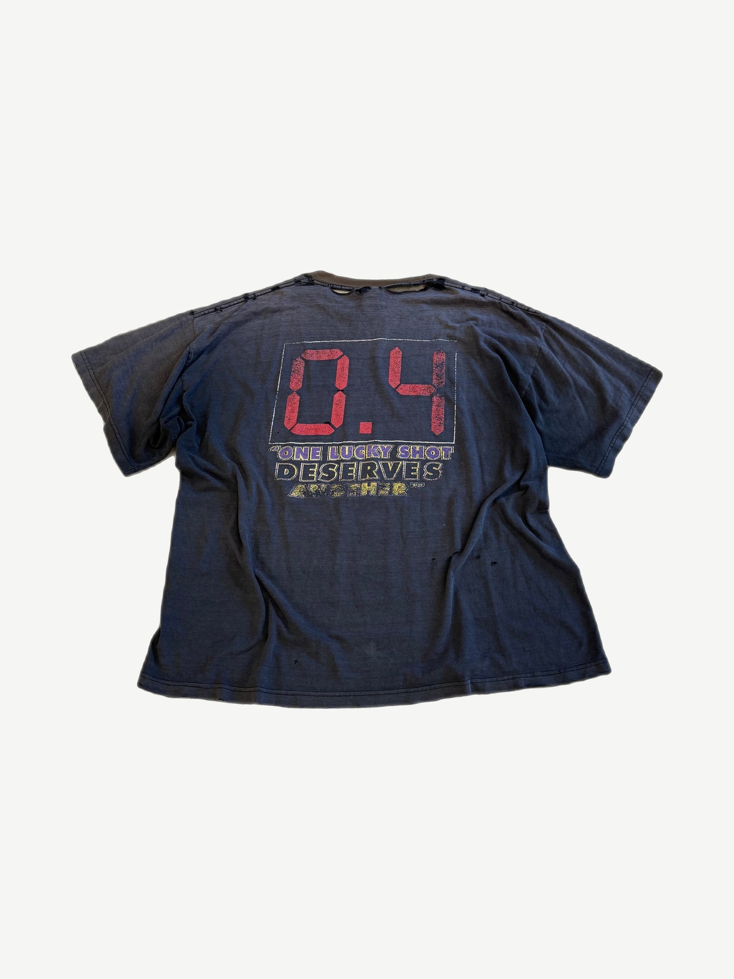 Vintage Lakers 2004 Playoffs tee back view in faded black with sun-bleached patina from natural wear