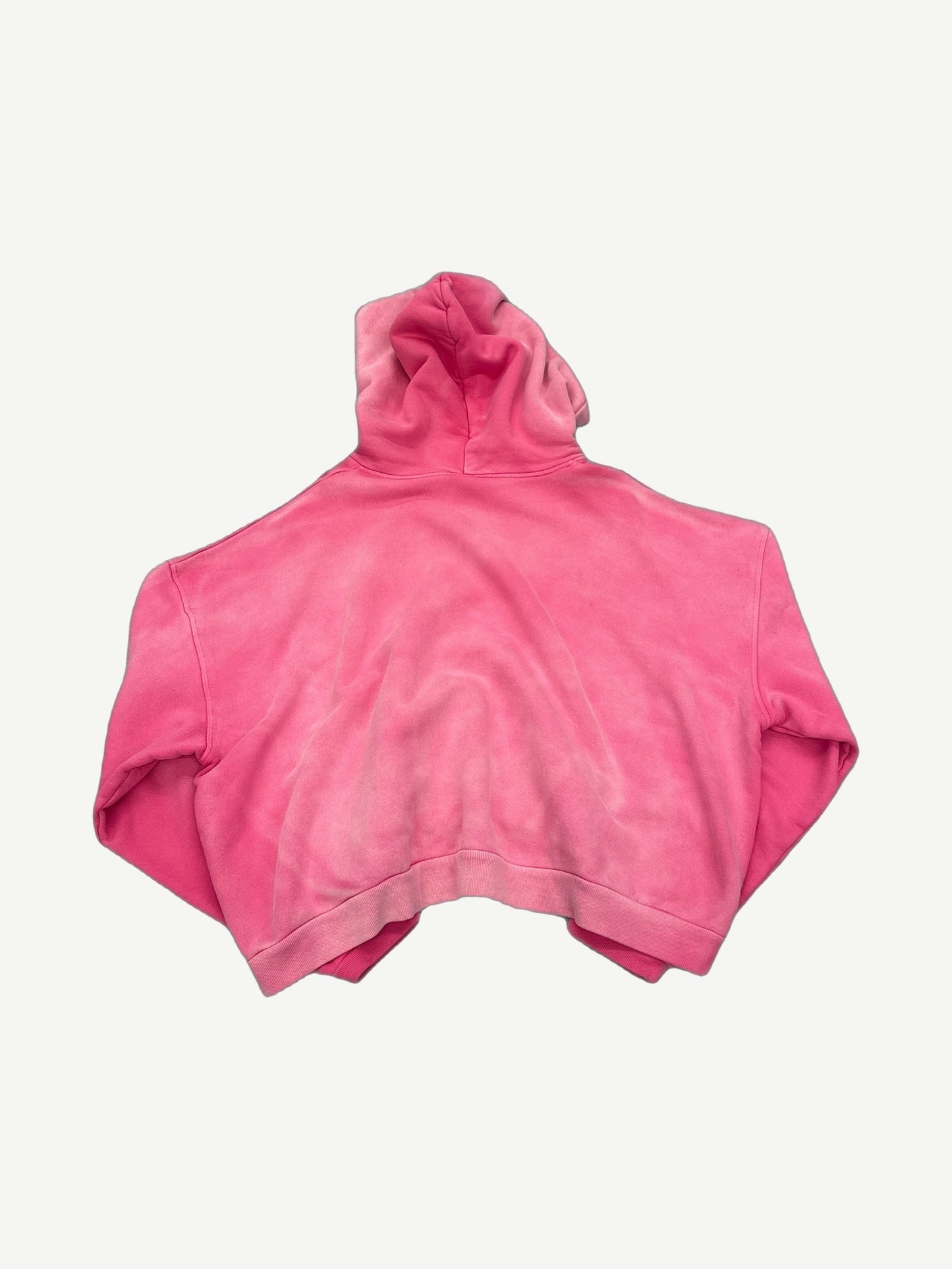 GV Gallery Raspberry Hills pink hoodie back view showing distressed sun-faded raglan construction