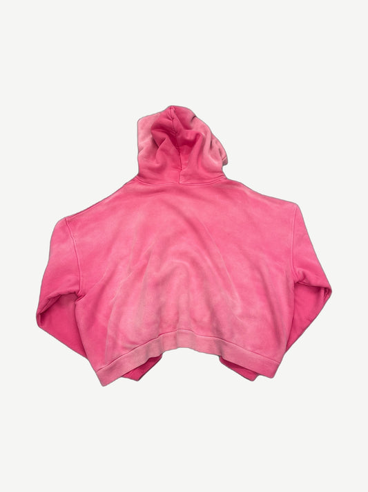 GV Gallery Raspberry Hills pink hoodie back view showing distressed sun-faded raglan construction
