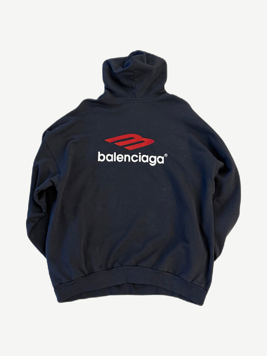 Balenciaga 3B Sports Icon black zip-up hoodie back with white Paris 10 soccer-jersey print